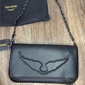 Zadig Voltaire Rock Clutch Black with wings ONLY ONE STRAP